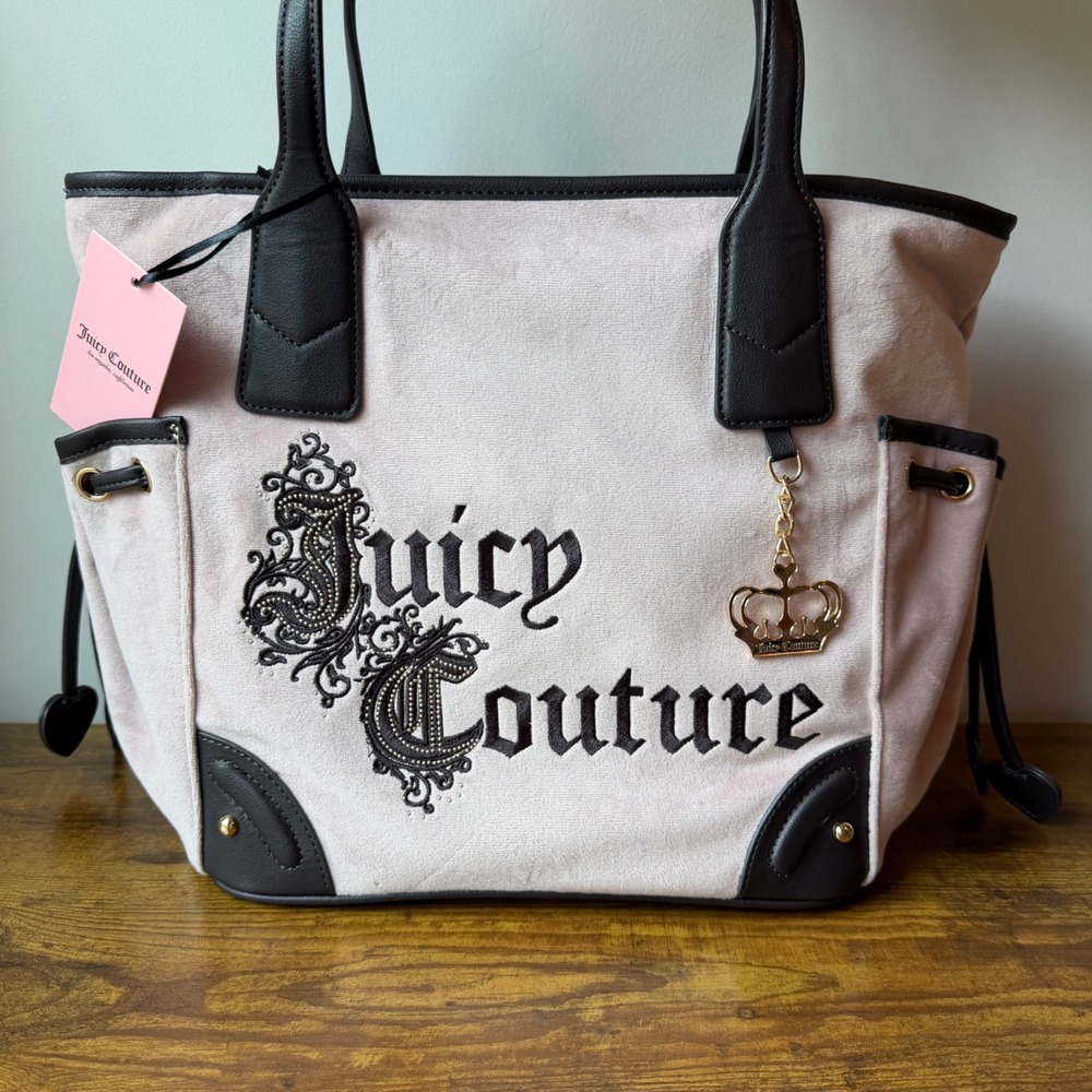 New Juicy Couture Renaissance Large Tote Shoulder Handbag Pink Brown Charm Y2K